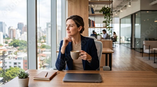 Professional Woman Taking a Break for International Coffee Day at Work