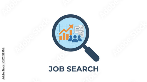 Job search recruitment vector illustration with magnifying glass icon