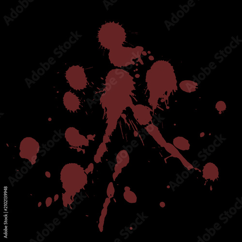 Abstract dark red blood splatter design isolated on a black background.