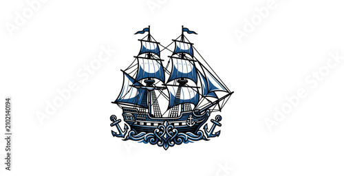 Bild auf Leinwand Vintage Tall Ship Vector Illustration
