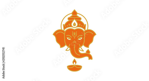 Canvastavla Lord ganesha head line art icon with diya oil lamp vector illustration