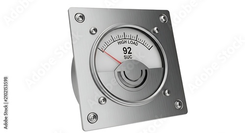 Industrial gauge meter on metal panel.