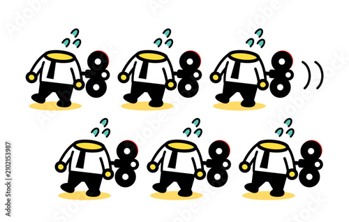 Canvastavla Flat vector of tired, headless office worker characters walking with wind-up toy keys on their backs