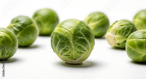 Fresh green Brussels sprouts on white.