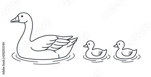 Bilde på lerret Goose and Ducklings Flat Design Vector