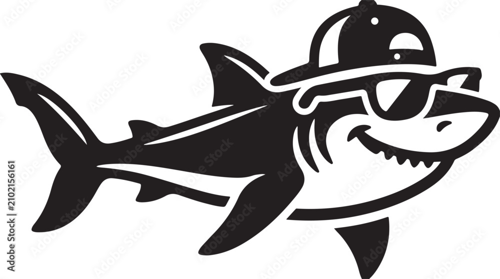 Naklejka premium Cartoon shark wearing firefighter helmet with goggles illustration