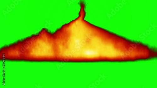 Wide Fiery Ground Explosion and Fire Spread Animation on Green Screen