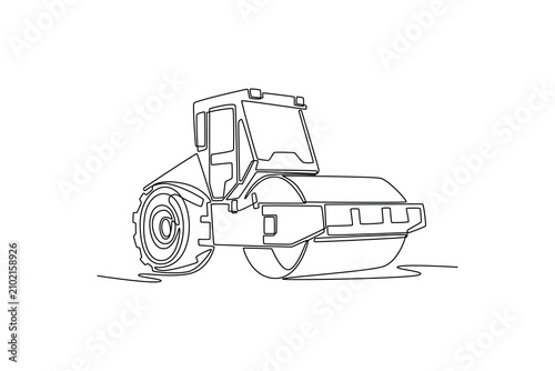 Tableau sur toile Single one line drawing heavy industrial road roller compactor truck