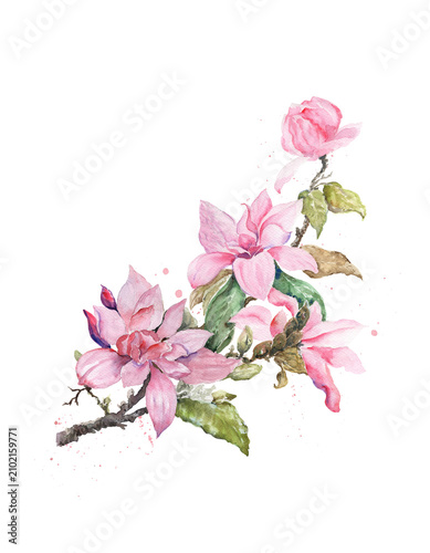 Pink and Green Watercolor Floral T Shirt - 1