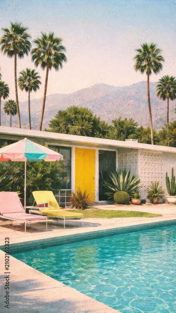 Obraz premium Retro poolside paradise with palms mobile wallpaper