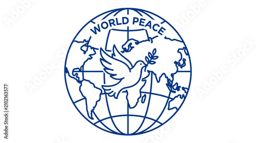 Foto Peace dove with olive branch flying over world globe.