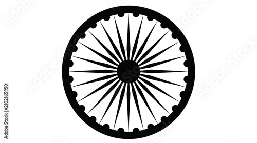 Cuadro en lienzo Ashoka Chakra wheel vector illustration, black dharma chakra symbol with 24 spok