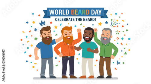 Bild auf Leinwand Diverse men celebrating World Beard Day with confetti.