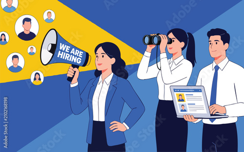 Professional Recruitment Concept Flat Vector Illustration of HR Team Hiring Talent