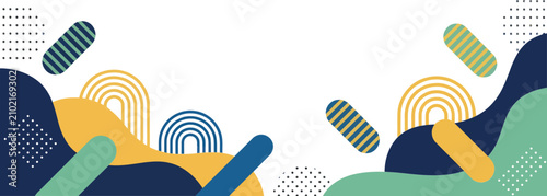 Colorful Abstract Memphis Style Background with Fluid Shapes and Dots