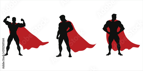 Konstfotografi Three superhero silhouettes with red capes on white background Keywords: superhe