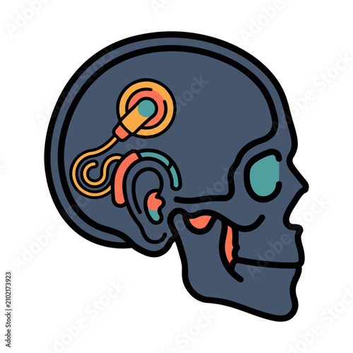 Bild auf Leinwand Cochlear Implant Skull X-Ray Icon for Audiology