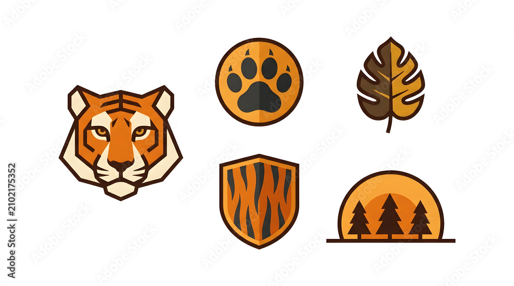Fototapeta premium International tiger day flat design icons for wild animal care