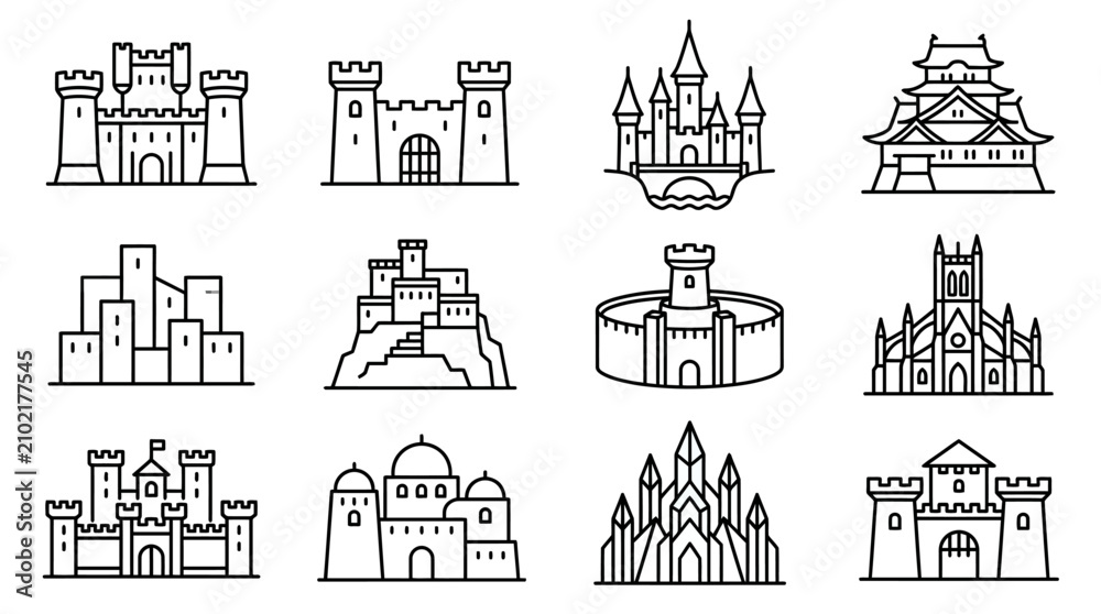 Obraz premium Various Castle Architecture Drawings.