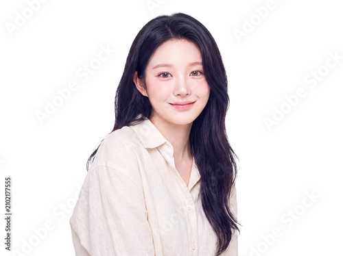 Quadro su tela Portrait of a Beautiful Young Asian Woman Smiling Gently