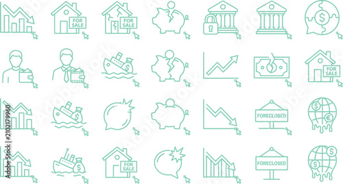 Fotografía Set of financial business icons illustrating economic challenges and market fluc