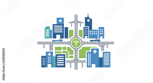 Urban map layout of specialized medical healthcare district.