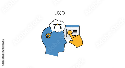UX design icon with human head and digital touch interface.