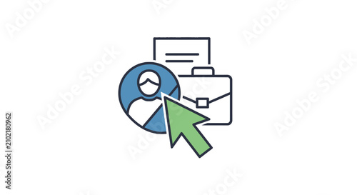 User profile icon with cursor and briefcase graphic.