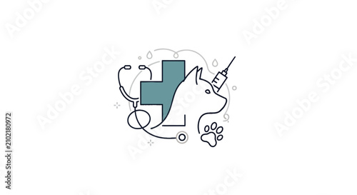 Veterinary clinic icon with dog and stethoscope.
