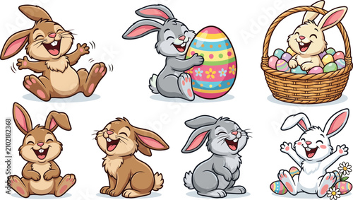 Konstfotografi Cute Easter bunny vector bundle featuring cheerful cartoon rabbits with colorful
