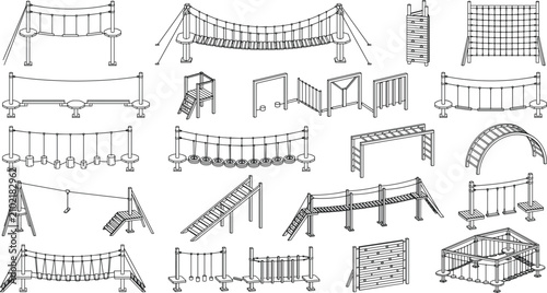 Cuadro en lienzo Outdoor Playground Obstacle Course Equipment Line Art Collection for Children Re