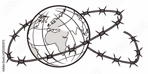 Bild auf Leinwand Globe wrapped in barbed wire, symbolizing global conflict and tension