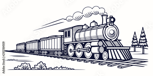 Bild auf Leinwand Black and white vintage steam locomotive pulling cargo freight cars cargo freigh