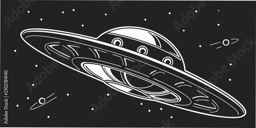 Konstfotografi Black silhouette of a ufo flying in the night sky flying saucer alien spacecraft