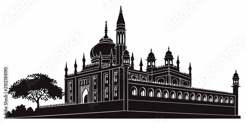 фотографія Black silhouette of ornate temple with domes and spires architecture