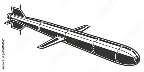Canvastavla Black silhouette of naval torpedo style navy military equipment submarine torped