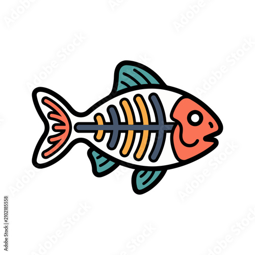 Fish Skeleton X-Ray Icon for Marine Biology