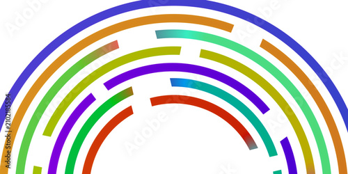 Bild auf Leinwand Vibrant, colorful, fragmented rainbow arcs with bold purple, orange, green, and