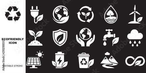Photos Eco gardening and plant growth outline icon set featuring leaves sustainability
