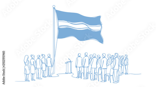 Fotografía Group of people watching a flag ceremony, artistic sketch style