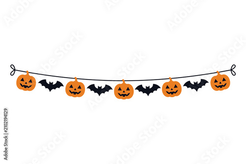 Halloween Pumpkin and Bat Garland Border Element