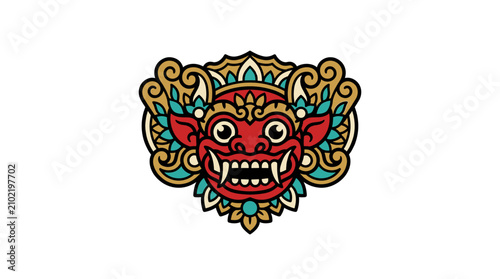 Small gold and red Balinese demon mask.