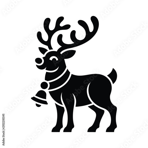 Cute christmas reindeer with bell cartoon vector illustration design.