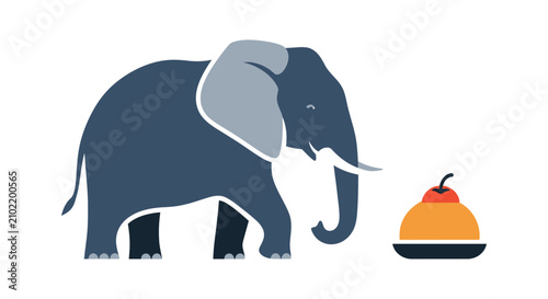 Quadro su tela African elephant standing by cherry bowl.