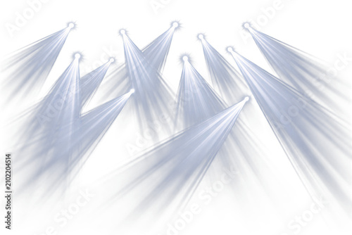 Numerous white spotlights shining in png isolated on transparent background