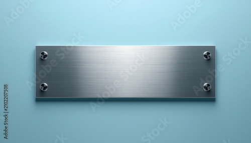 Blank metal plate mockup. Nameplate template. Wall sign. 