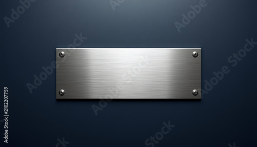 Metal banner. Realistic iron plate. Stainless steel board with modern texture and silver shine. Metallic surface template secured with screws. Platinum blank place for text or logo