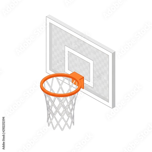 Isometric illustration of an empty basketball hoop and backboard representing sports equipment white background team sport basketball backboard equipment isometric illustration