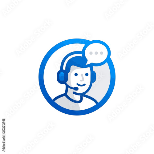 Professional customer service agent icon with headset and speech bubble