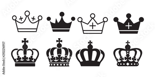 Canvastavla Royal crown icon set showing various black silhouette designs for monarchy and kingly designations